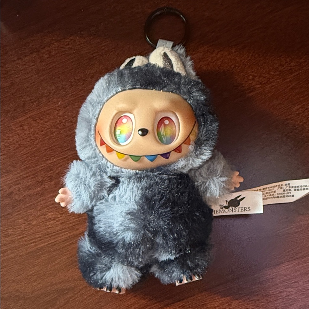 Gray Plush Keychain with Rainbow Eyes NOT a Labubu!